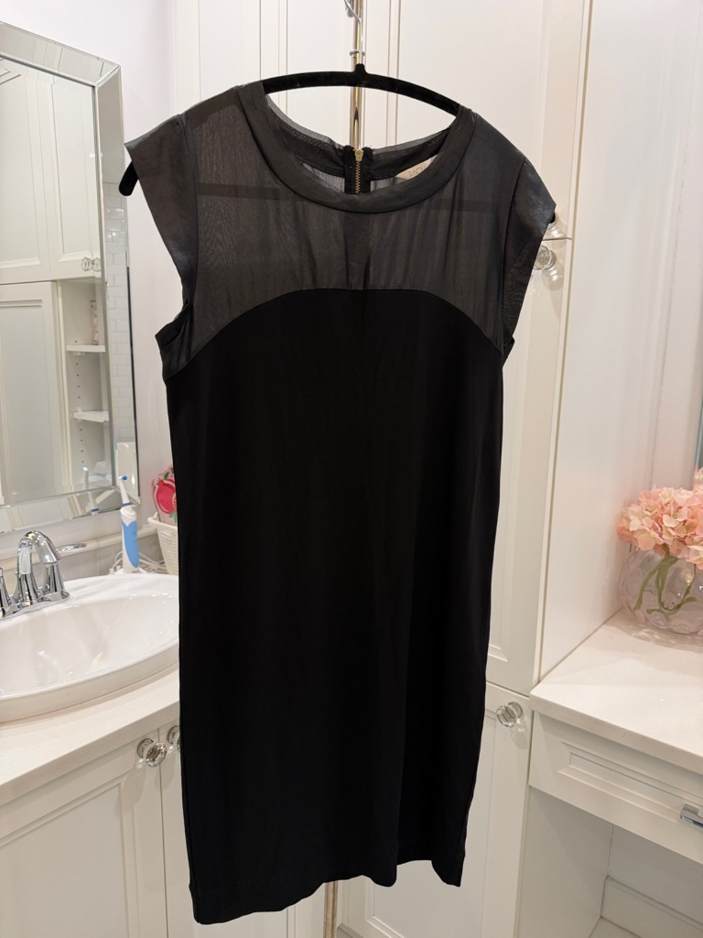 RACHEL Rachel Roy Black Sheer-Yoke Cap-Sleeve Shift Dress